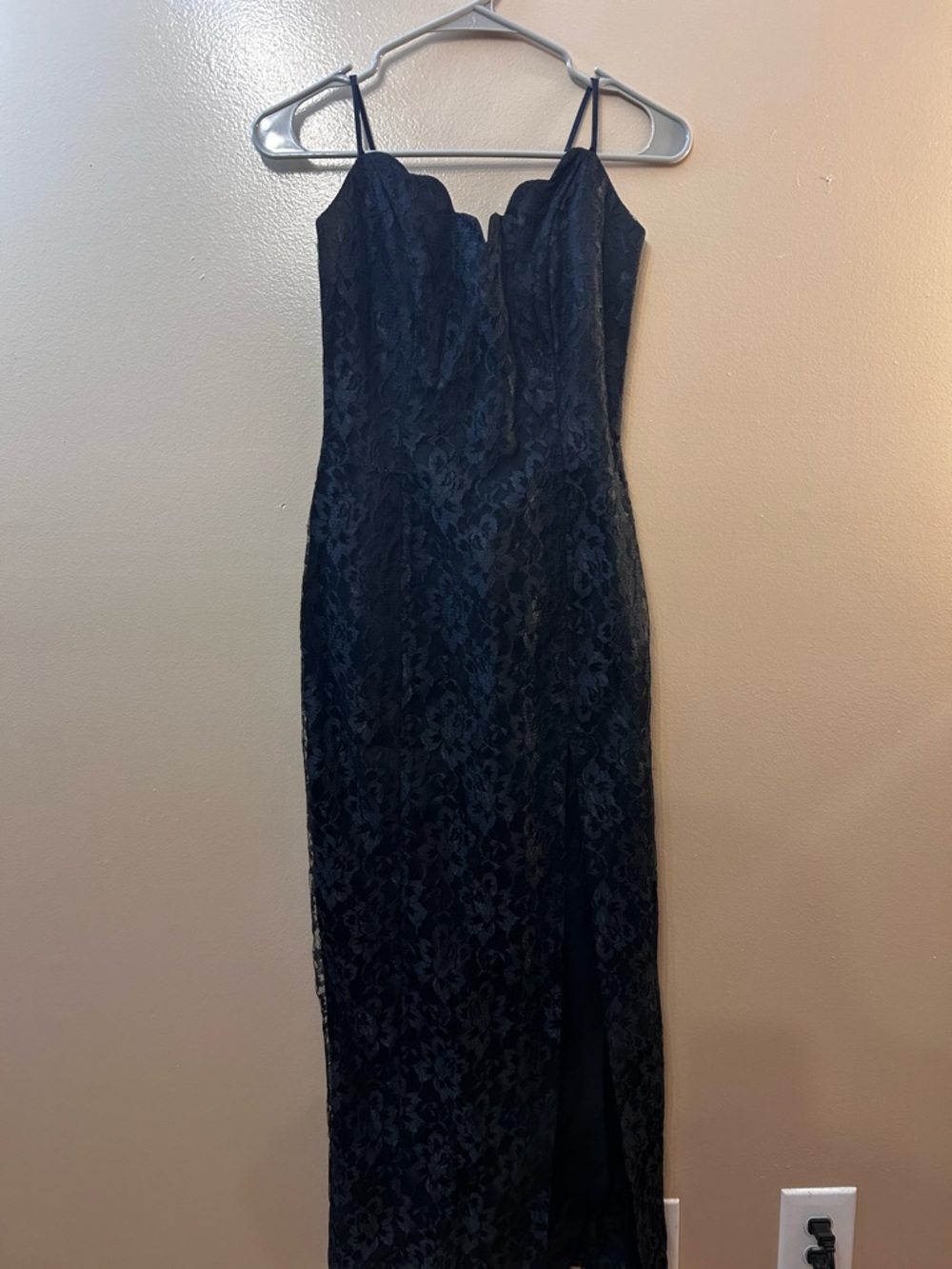 Black Lace Maxi Dress with Scalloped Sweetheart Neckline